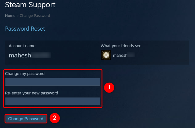 Type the new password and select 
