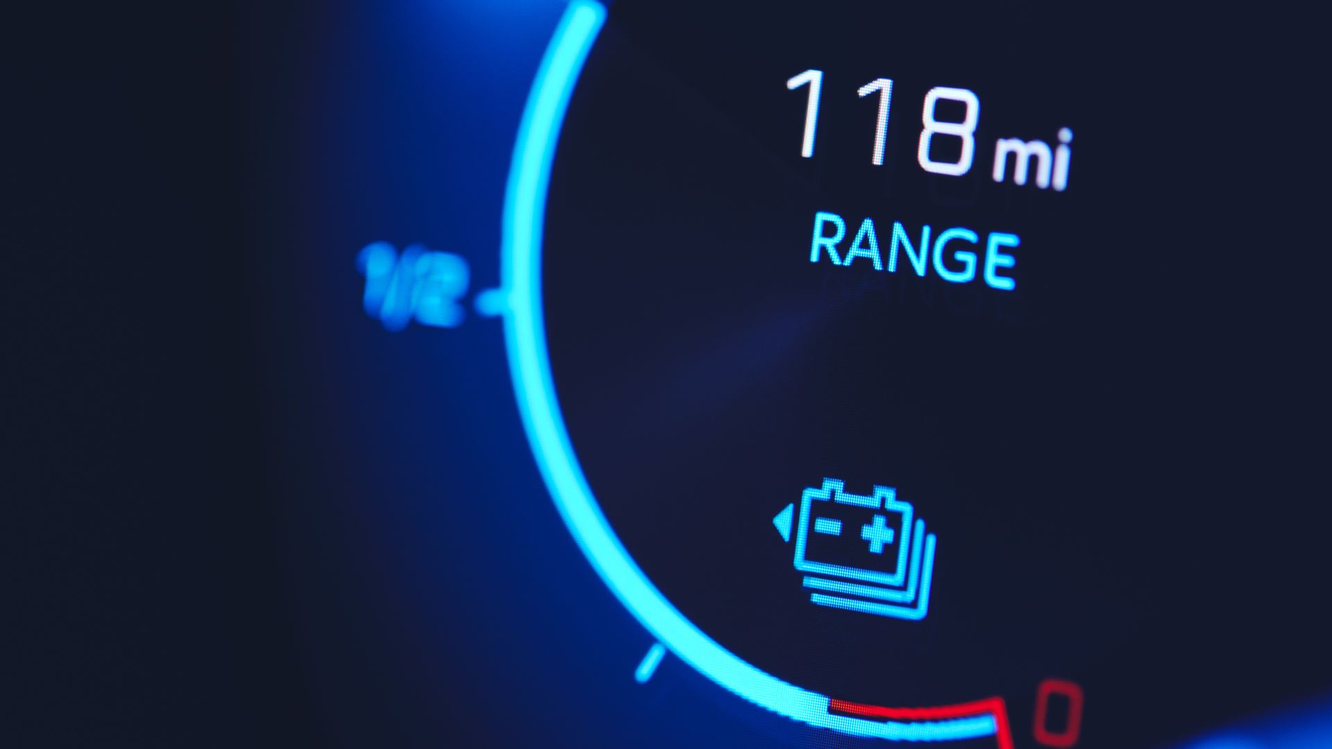 electric vehicle battery range on the dash.
