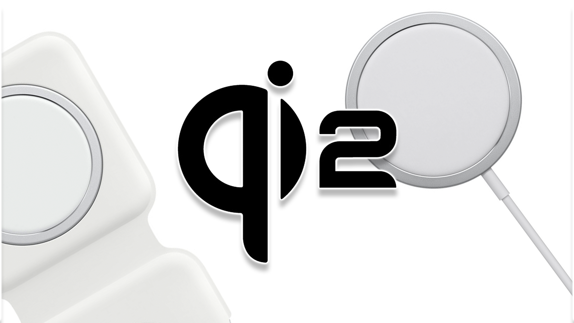 The Qi2 logo over Apple MagSafe chargers.