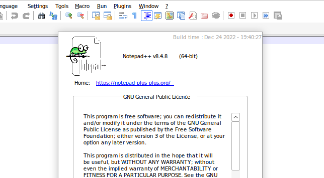 The Notepad++ Help, About dialog