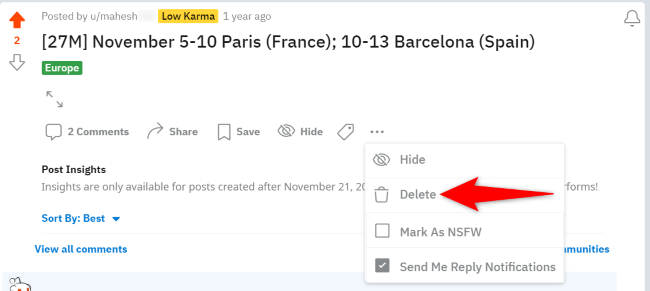 Choose &quot;Delete&quot; in the menu.