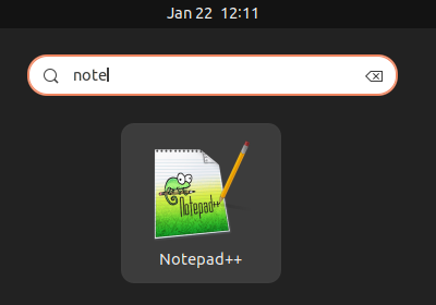 The Notepad++ icon in the GNOME application search results