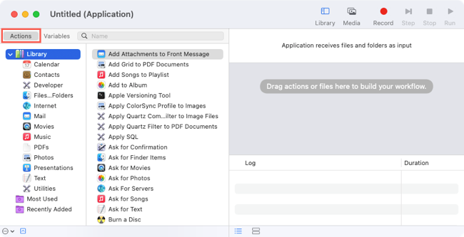 Actions and Library in Automator