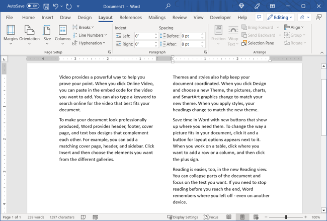 Column layout in Word