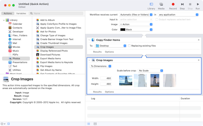 Crop Images action in Automator