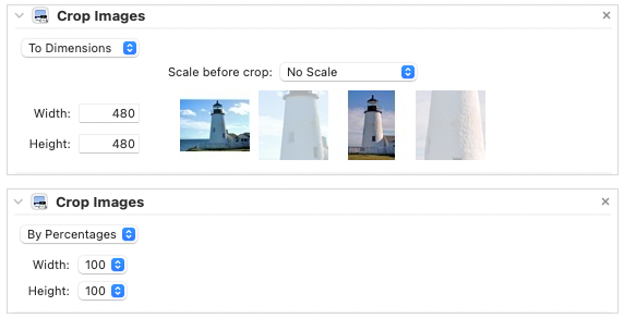 To Dimensions and By Percentages options for cropping images
