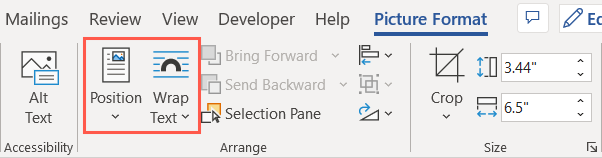 Position and Wrap Text buttons on the Picture Format tab
