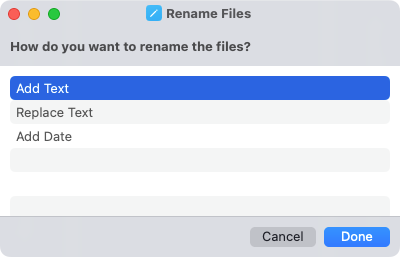 Add Text action in the Rename Files Shortcut