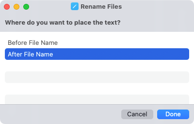 After File Name in the Rename Files Shortcut