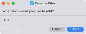 Text to add box in the Rename Files Shortcut