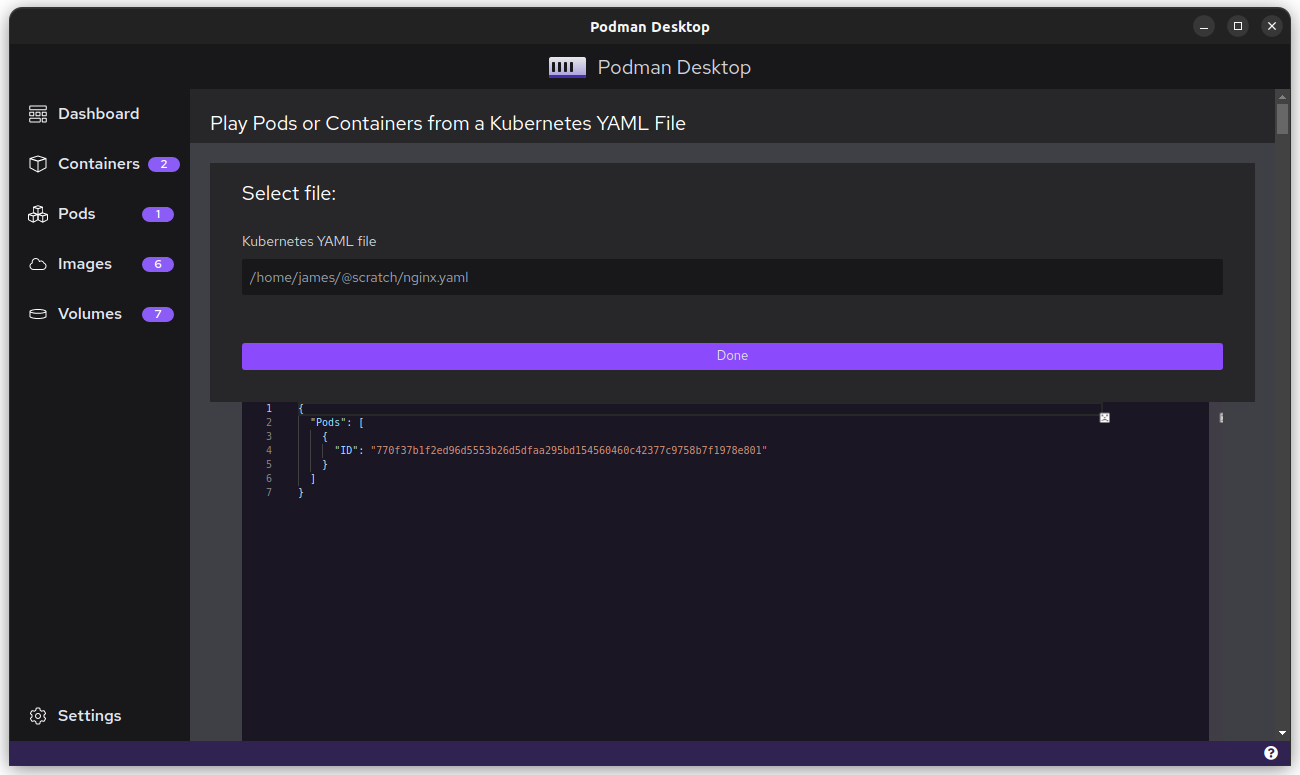 Screenshot of creating a Pod in Podman Desktop