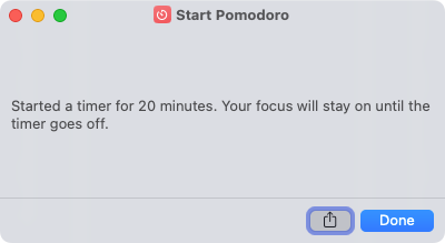 Confirm the time in the Start Pomodoro Shortcut