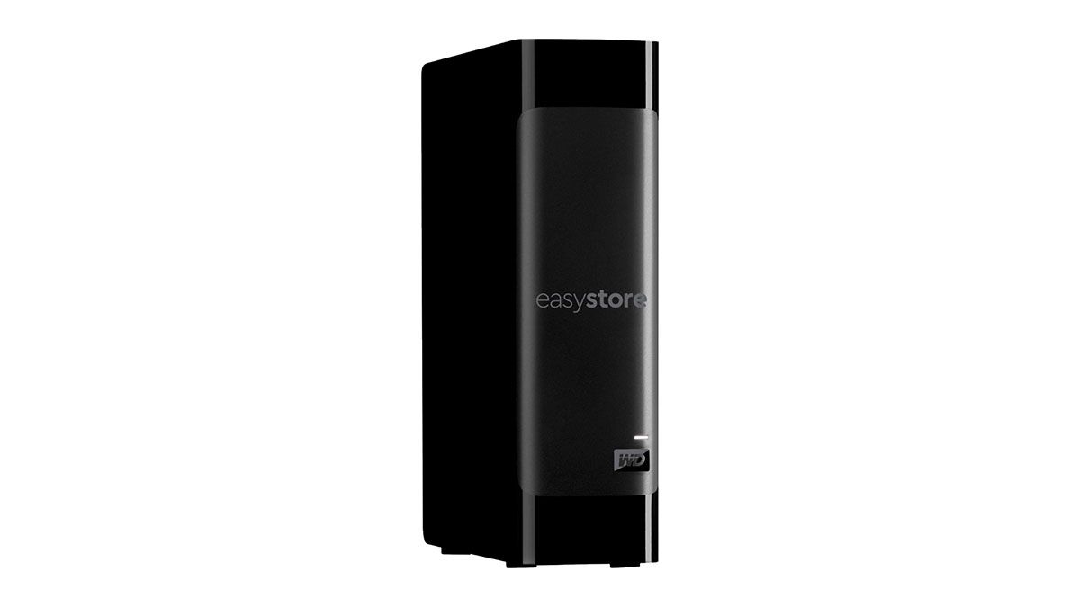 WD easystore 14TB hard drive displayed on an angle