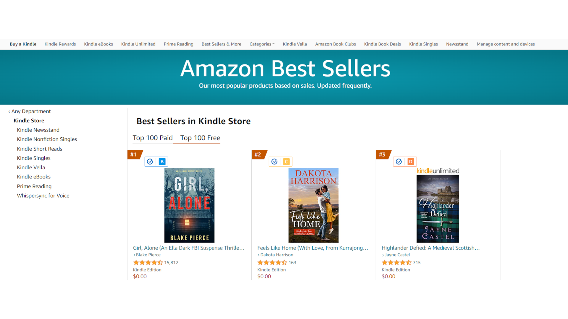 A screenshot shows Amazon's list of free best sellers.
