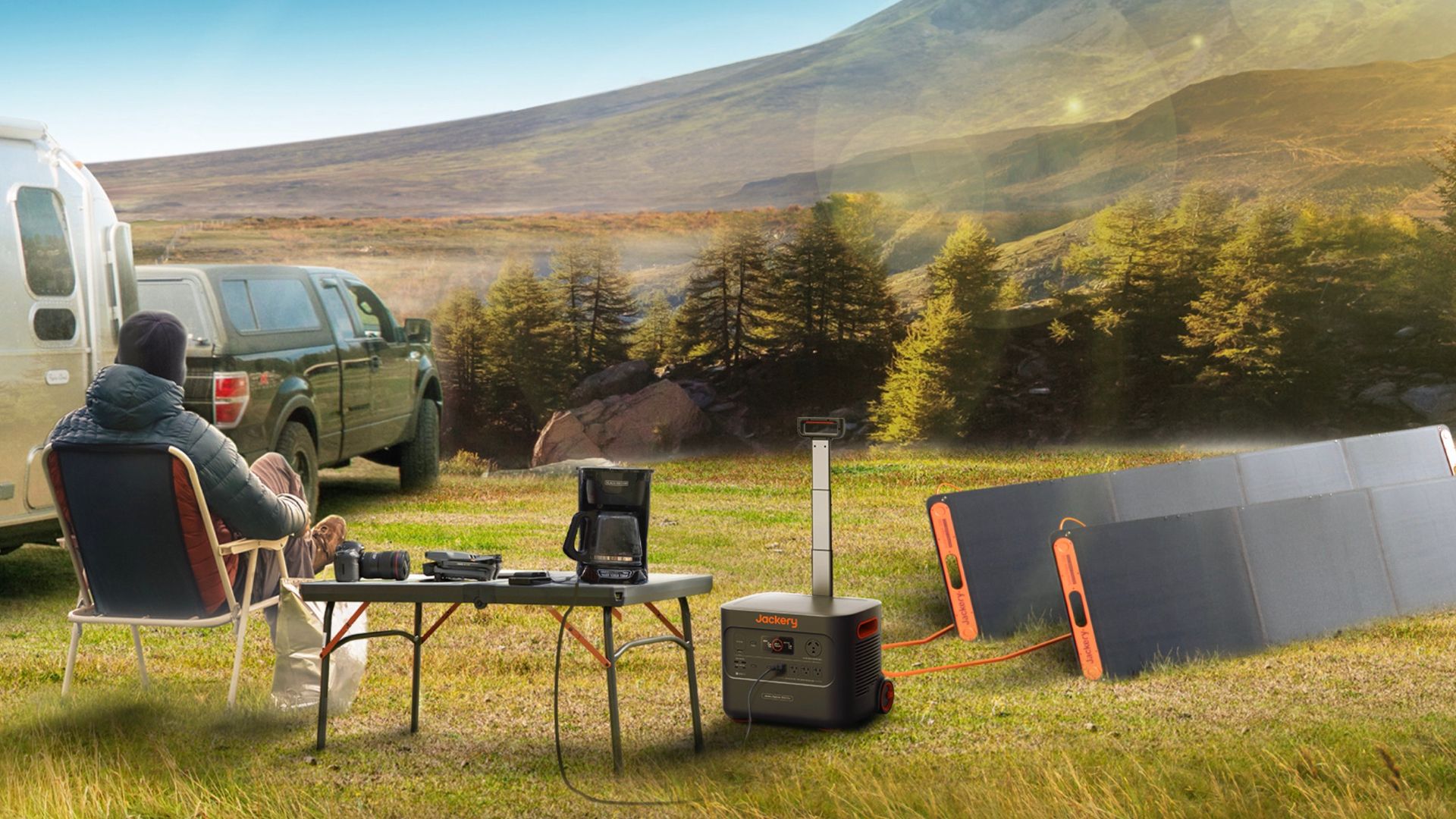 Jackery Solar Generator 3000 Pro at a camp site.