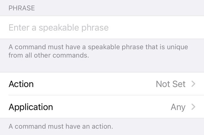 Enter speakable phrase for Voice Control