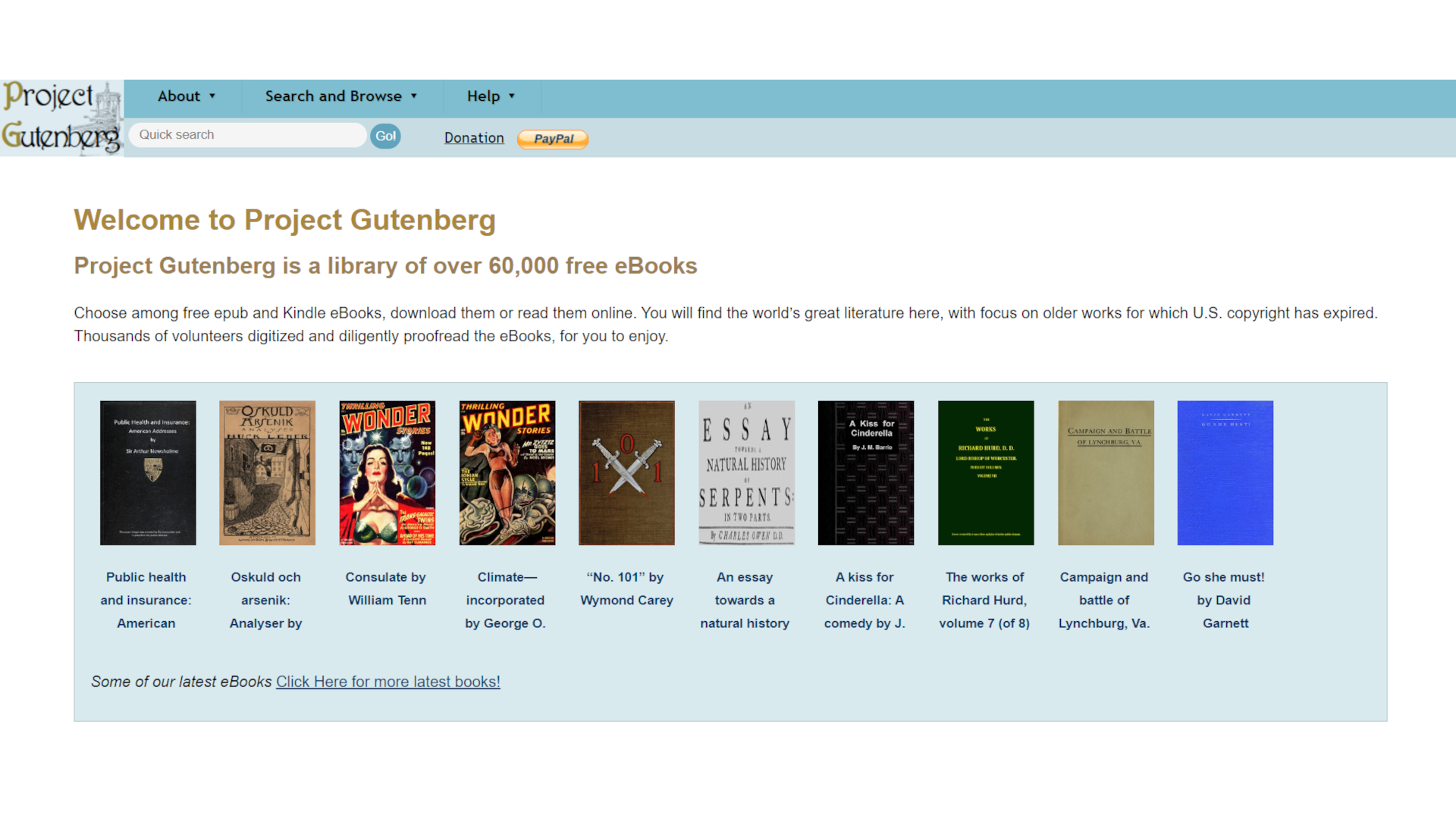 A screenshot shows the Project Gutenberg homepage.