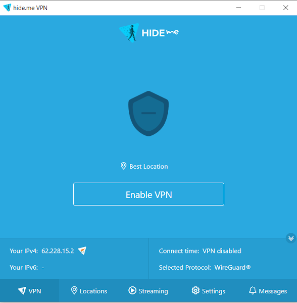 Hide.me main interface