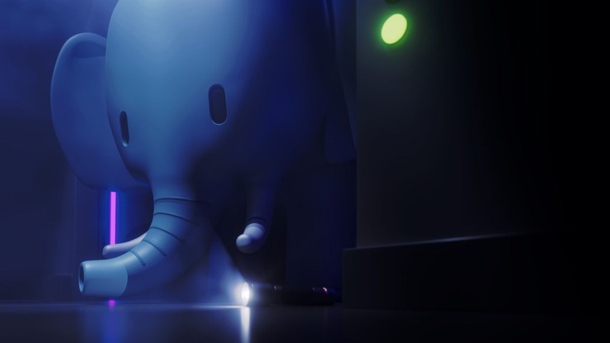 Artwork of an elephant next to a server