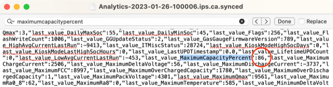 MaximumCapacityPercent in iPad analytics logs
