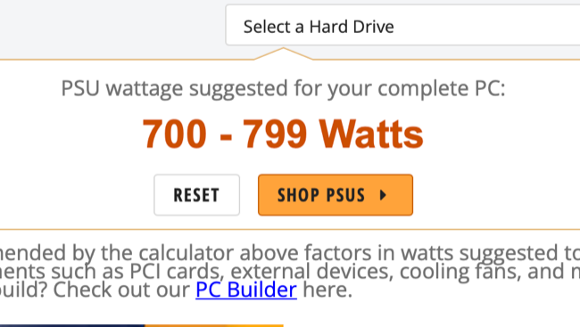 NewEgg Power Supply Calculator recommendation