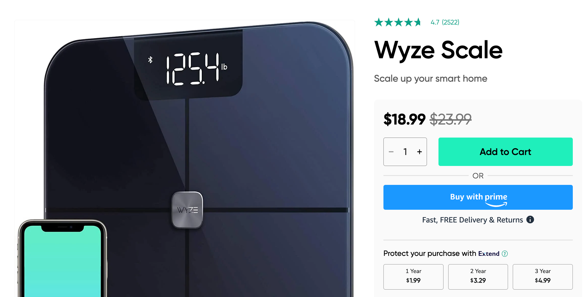 Buy with Amazon button on a Wyze product listing