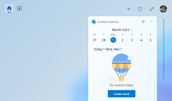 Outlook Calendar widget.