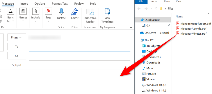 Drag and drop files in Outlook.