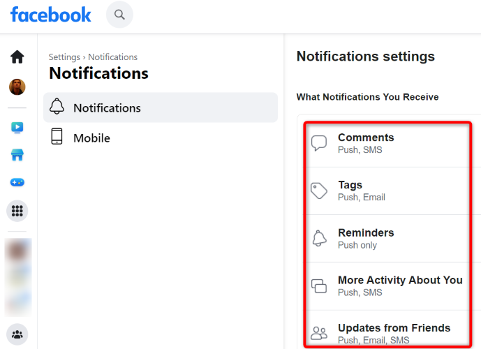 Manage Facebook notifications.