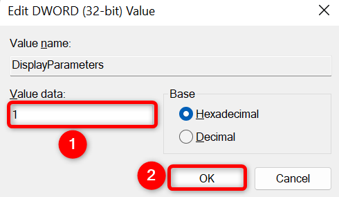 Enter "1" in "Value Data" and click "OK."