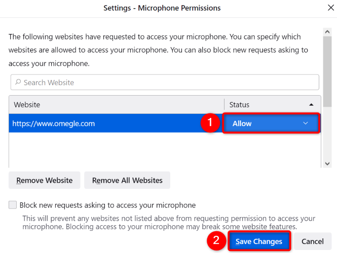 Select "Allow" and choose "Save Changes."