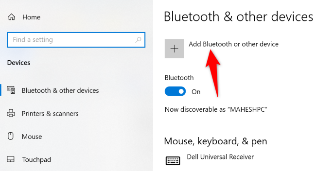 Choose "Add Bluetooth or Other Device."