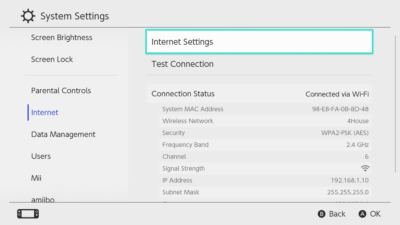 Select &quot;Internet Settings&quot; on the Switch.