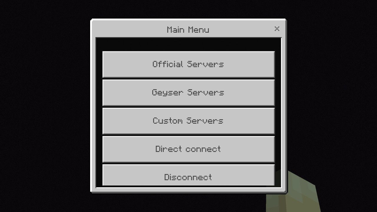 A menu screen allowing connection to unofficial Minecraft servers on the Switch.