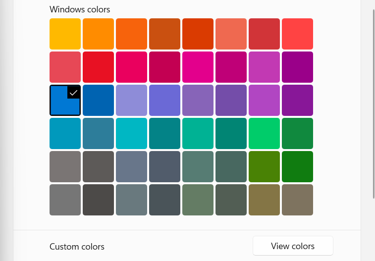 Windows 11 accent colors.