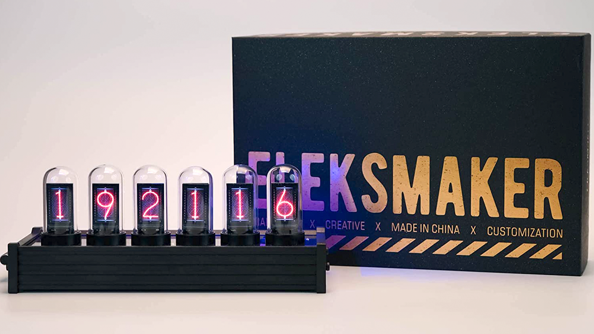 ELEKSTUBE smart nixie tube clock on a table. 