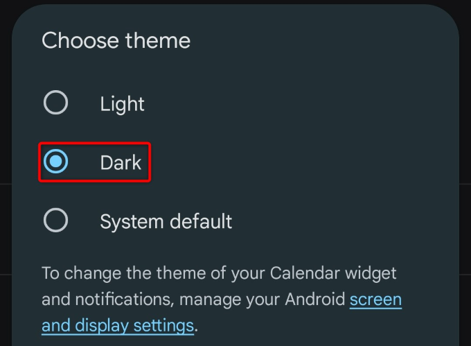 Choose "Dark."