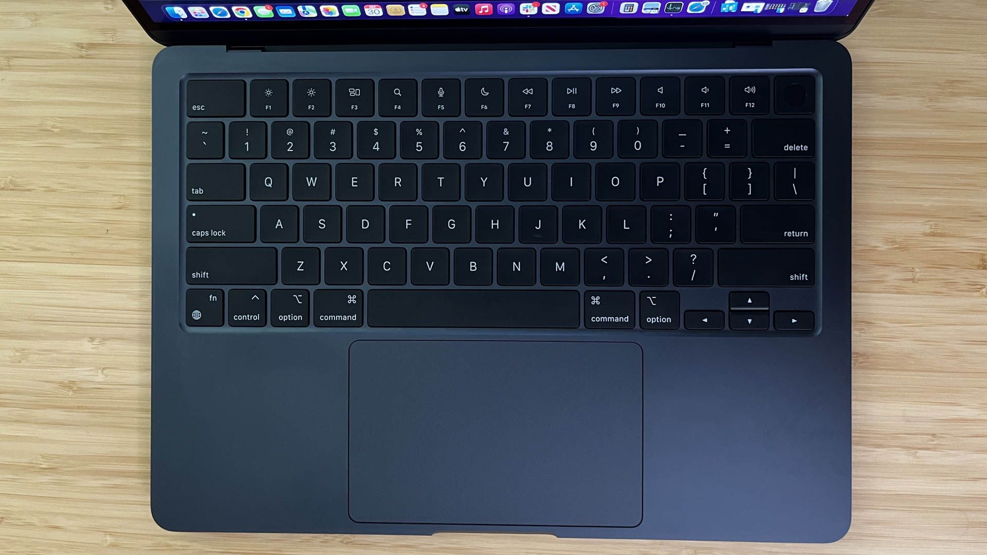 Top-down view of the MacBook Air M2 keyboard