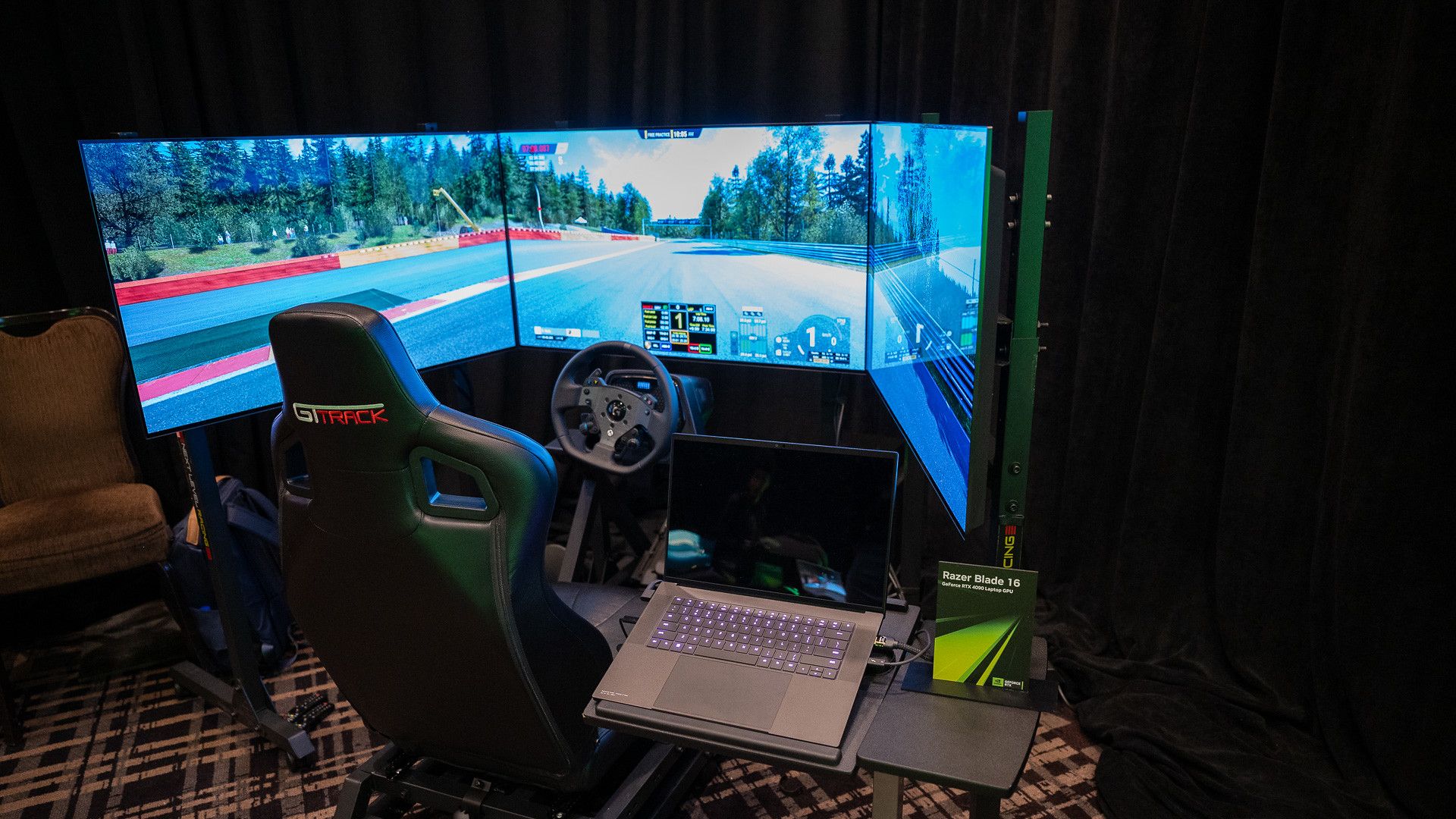 Razer Blade 16 with GeForce RTX 4080 laptop GPU running a racing simulator