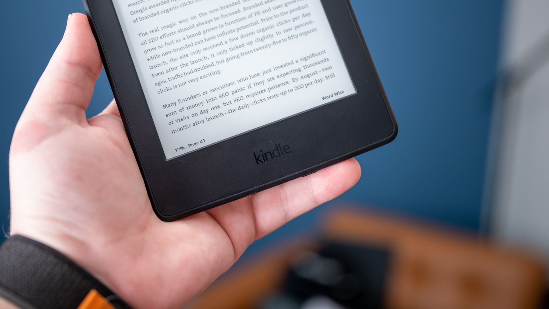 Kindle logo and page number displayed on the 2015 Amazon Kindle Paperwhite eReader