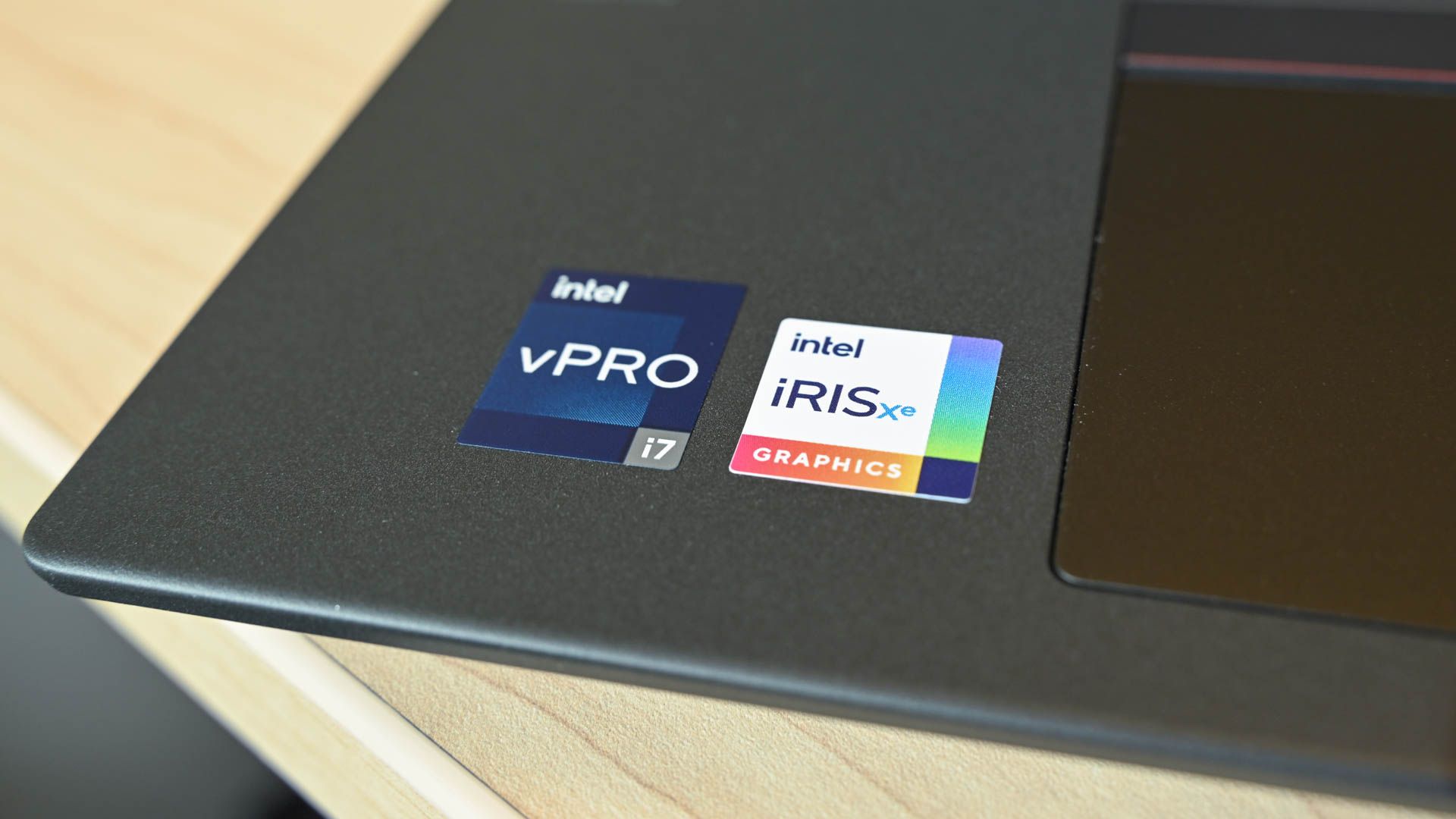 Intel vPro i7 and iRISxe graphics stickers on the Lenovo ThinkPad T16 Gen 1.