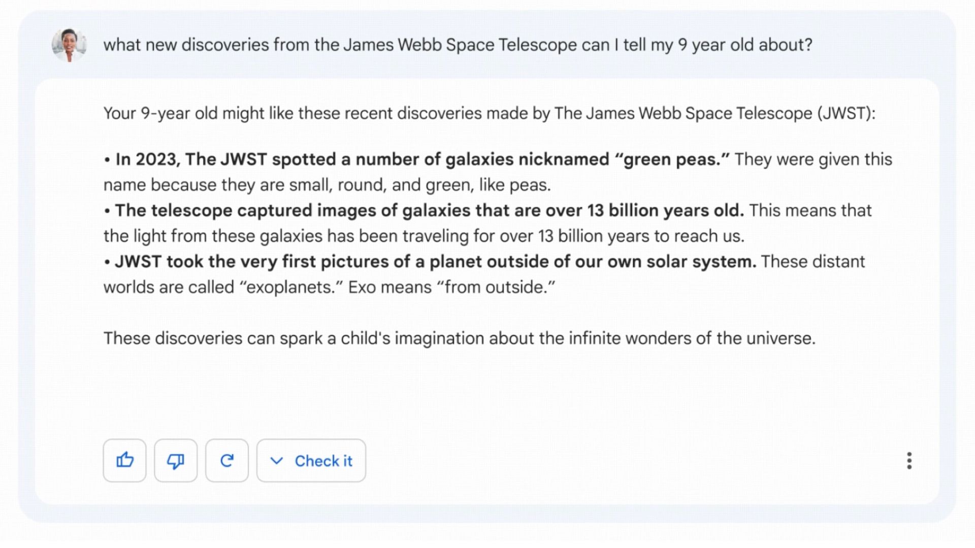 Google&rsquo;s AI Chatbot bard making a mistake.