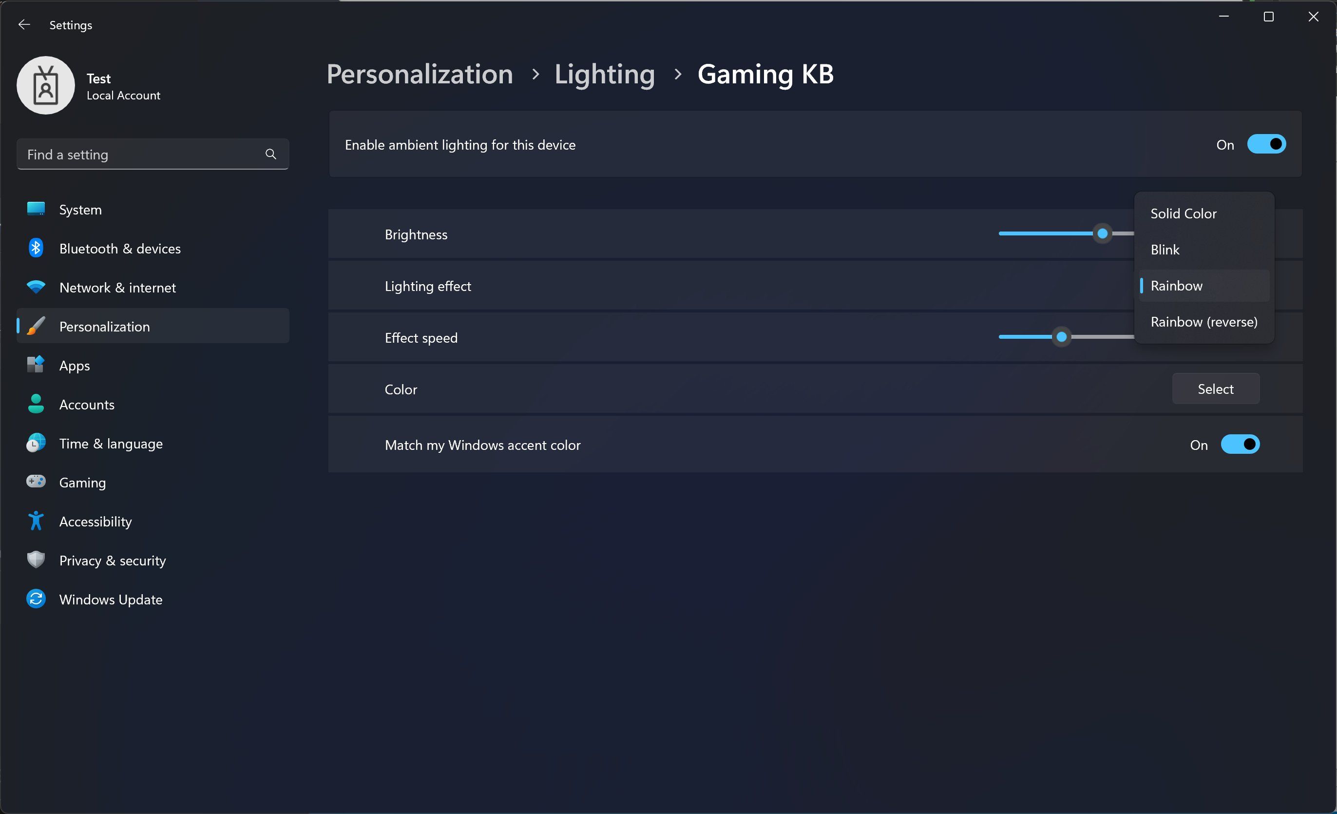 Screenshot of Windows settings app