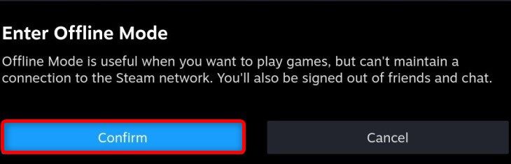 Confirm your choice to enable Offline Mode.