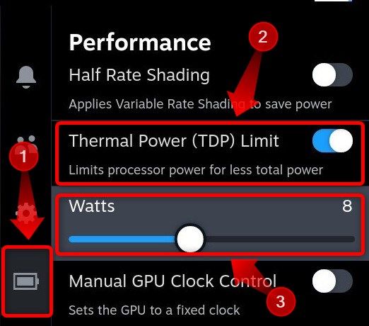 Enabled the TDP limit and move the Watt slider to tweak the limit.