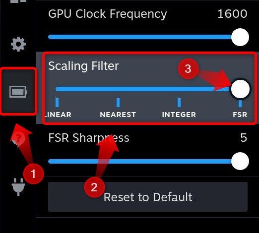 Adjust the Scaling Filter slider to the &quot;FSR&quot; level