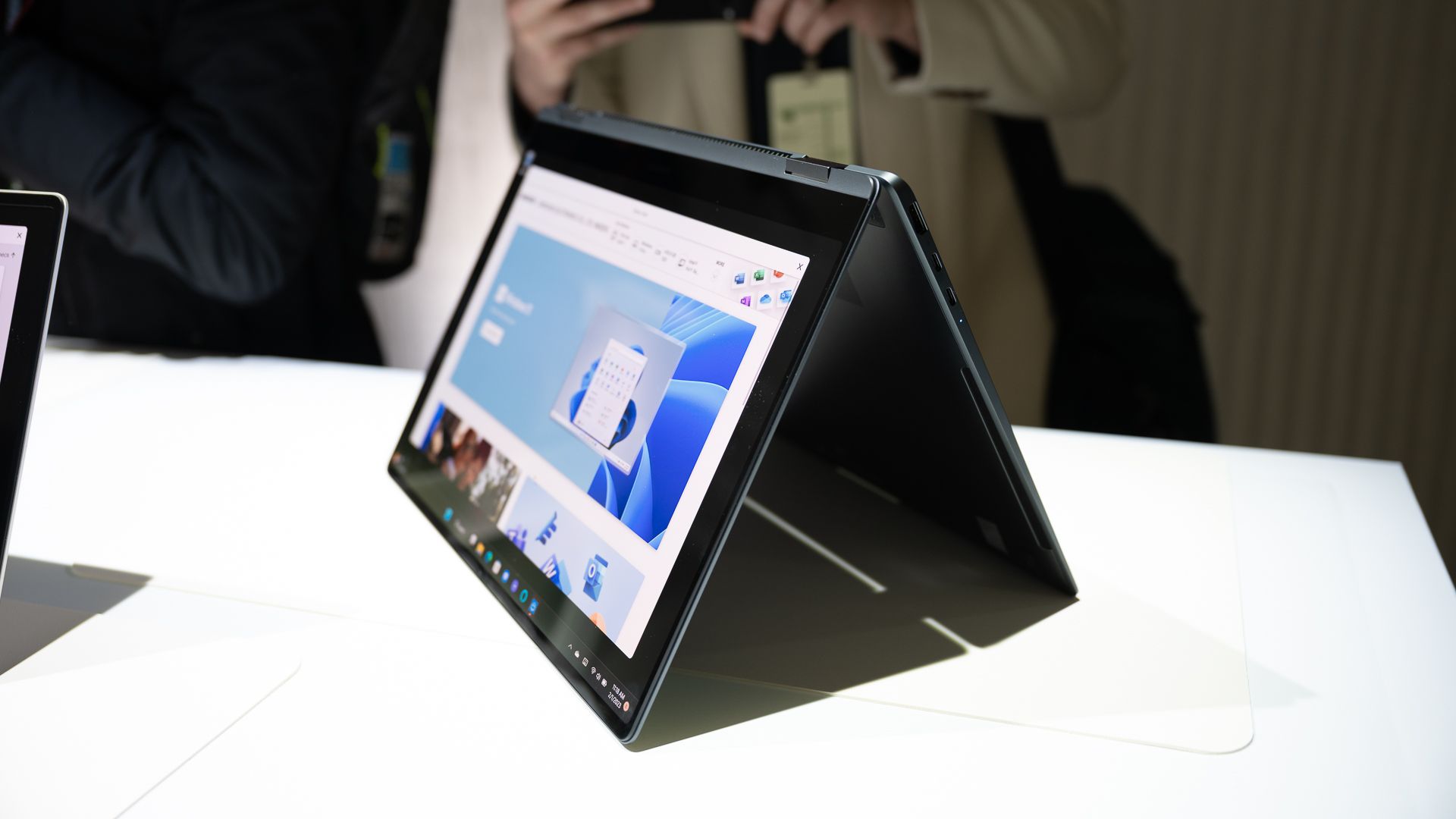 Samsung Galaxy Book 3 Pro 360 in tent mode at Galaxy Unpacked 2023