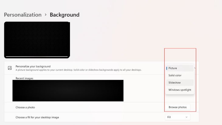 Windows 11 Wallpaper Slideshow menu