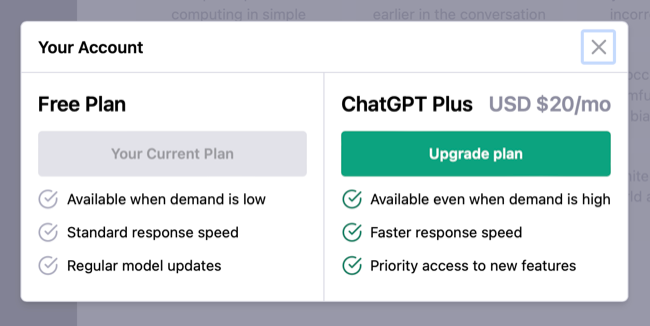 ChatGPT Plus vs. free plan