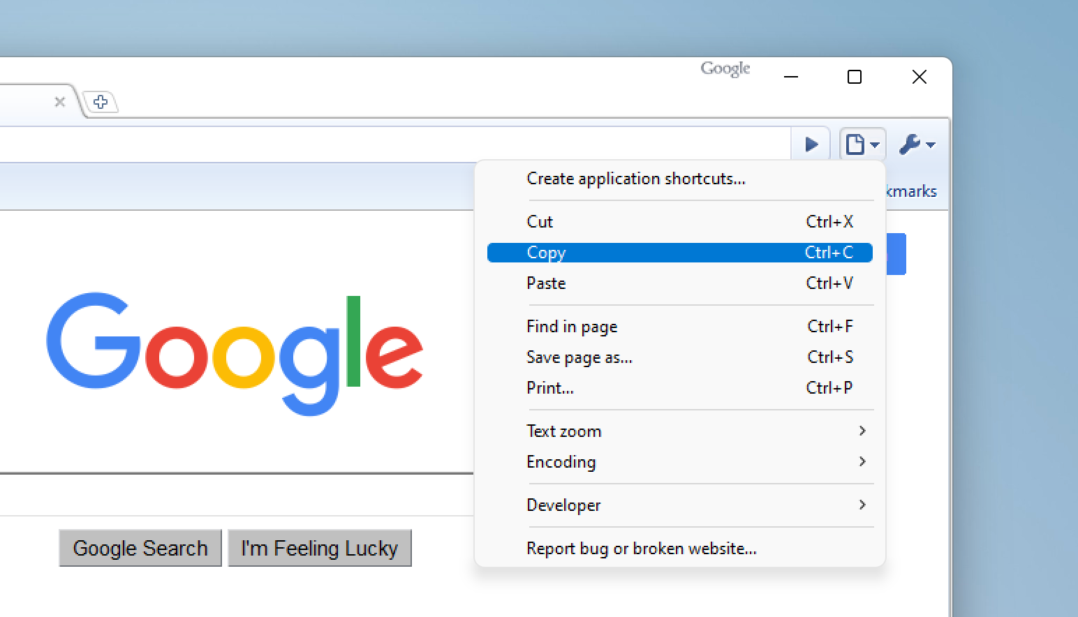 Google Chrome page button